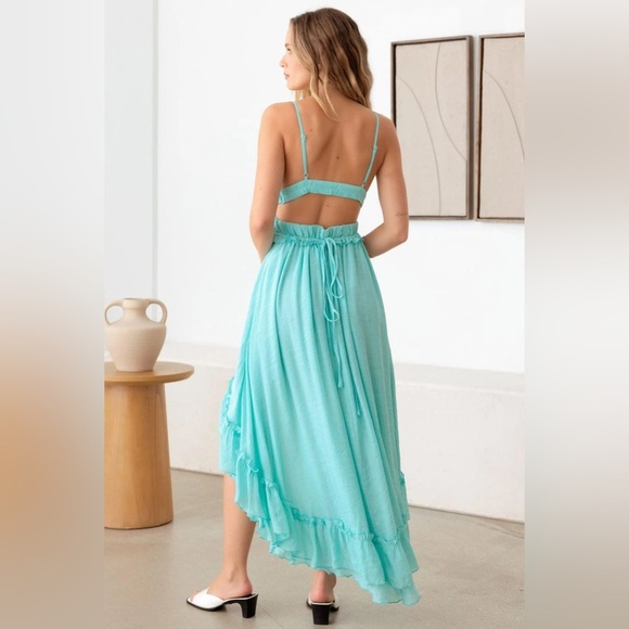 Mustard Seed Asymmetric Ruffle Open Back Cutout Flair Dress - Picture 6 of 6